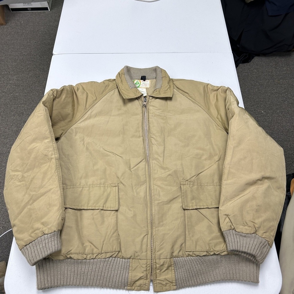 90s Bomber Jacket Mens XL Tan Vintage Quilted Puffer Full Zip Workwear